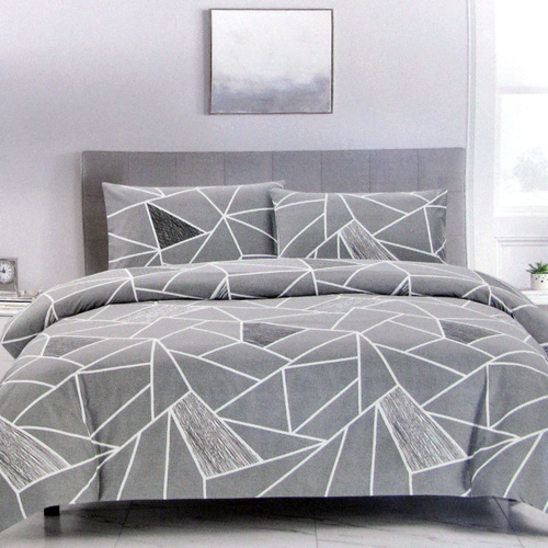 Artex Bentley Grey Quilt Cover Set Geometric Pattern Reversible Printed Microfiber Polyester Single - Main Image
