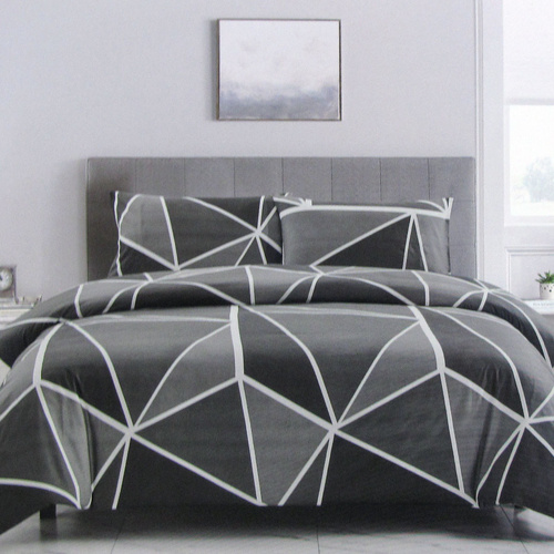 Artex Owen Charcoal Quilt Cover Set Geometric Pattern Reversible Printed Microfiber Polyester Single - Main Image