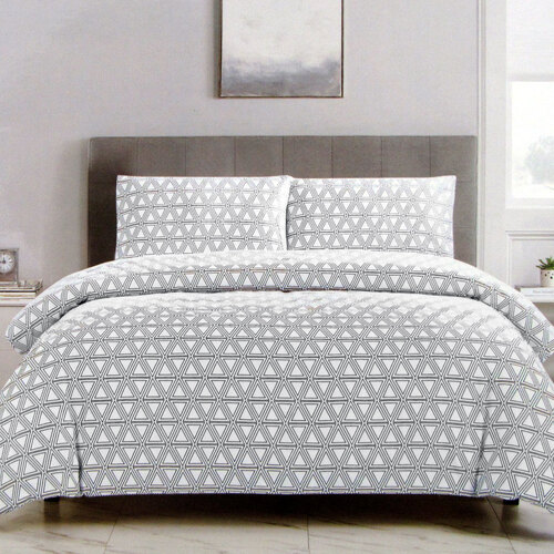 Artex Black Triangle Geometric Pattern Printed Microfiber Polyester Quilt Cover Set Queen - Main Image