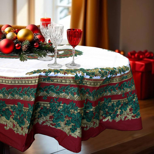 Holly White Christmas Festival Printed Oval Tablecloth 152 x 213 cm - Main Image