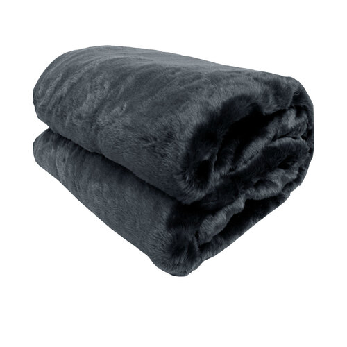 Titan Charcoal Faux Fur Throw Rug 127 x 152 cm - Main Image