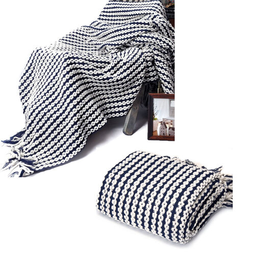 Chains Navy Knitted Throw Rug - Main Image