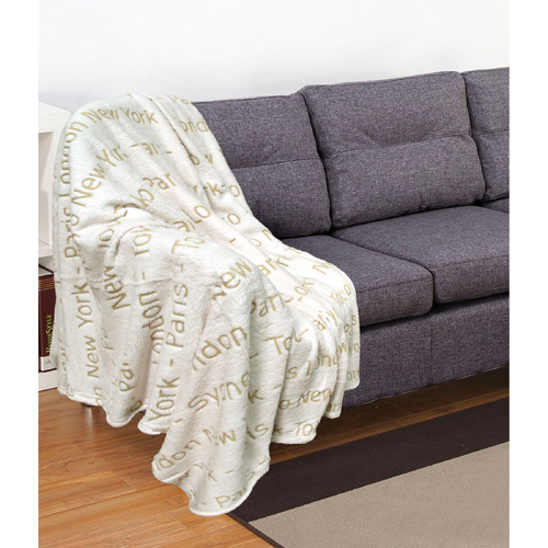 Embossed Print Throw Ivory World Cities - Main Image