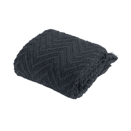 Ezra Charcoal Knitted Throw Rug - Main Image