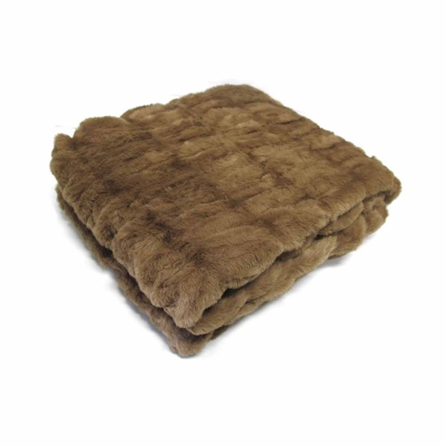 Harper Soft Ruched Pattern Faux Fur Throw Rug 127 x 152 cm Brown - Main Image
