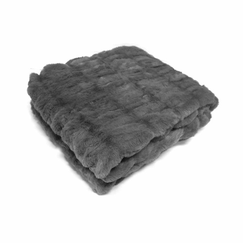 Harper Soft Ruched Pattern Faux Fur Throw Rug 127 x 152 cm Charcoal - Main Image