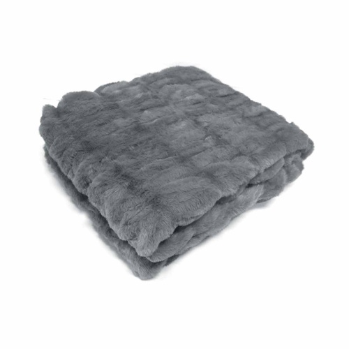 Harper Soft Ruched Pattern Faux Fur Throw Rug 127 x 152 cm Grey - Main Image