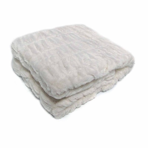 Harper Soft Ruched Pattern Faux Fur Throw Rug 127 x 152 cm Ivory - Main Image