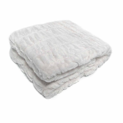 Harper Soft Ruched Pattern Faux Fur Throw Rug 127 x 152 cm White - Main Image