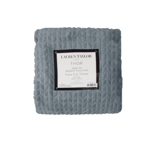 Herringbone Faux Fur Throw Rug Steel - Main Image