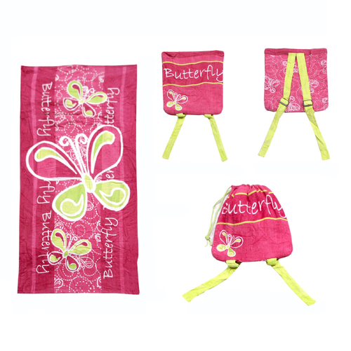 Kids Beach Towel N Bag Butterfly - Main Image