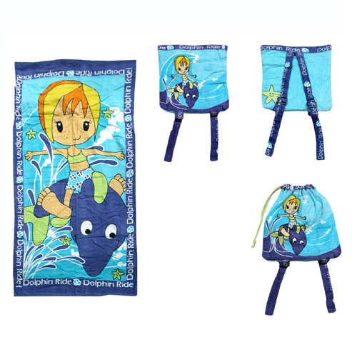 Kids Beach Towel N Bag Dolphin - Main Image