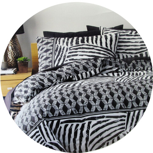 Homeport Kenya Black Printed Geometric Quilt Cover Set Double - Main Image