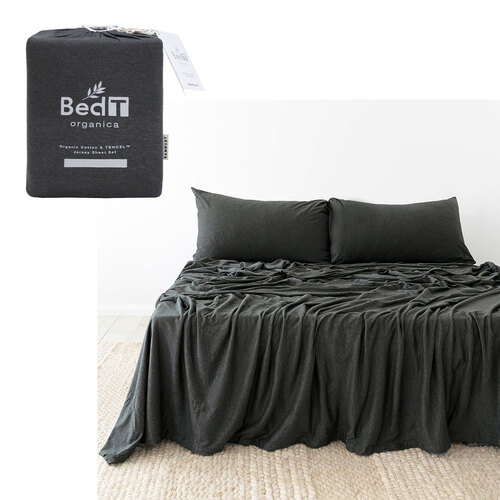 BedT Organica Jersey Cotton-Blend Sheet Set Charcoal Queen - Main Image