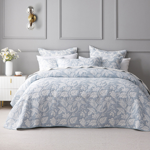 Bianca Laurieton Blue Jacquard Botanical Bedspread Set Super King - Main Image