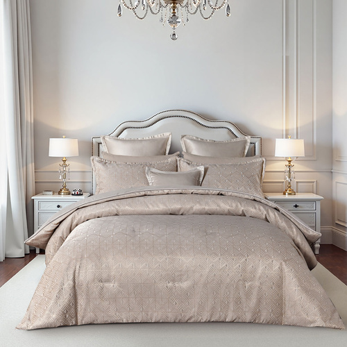 Bianca Bellagio Gold 6 Pcs Jacquard Geometric Comforter Set Super King - Main Image