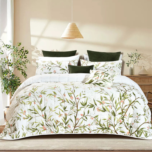 Bianca Corymbia White Floral Printed Quilted Polyester Coverlet Set Super King - Main Image