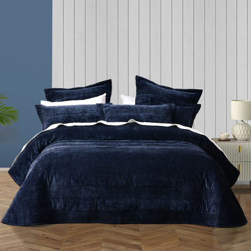 Bianca Cyrano Indigo Soft Velvet Polyester Quilted Coverlet Set Super King - Main Image