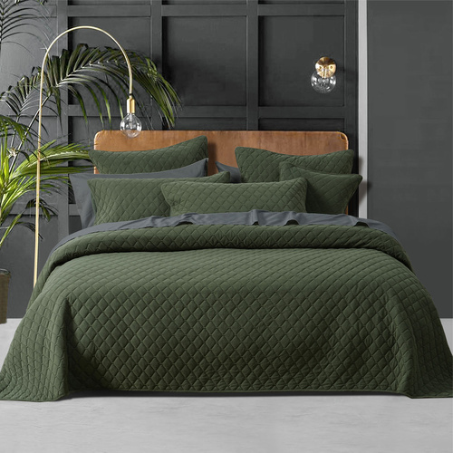 Bianca Lester Olive Velvet Diamond Polyester Coverlet Set Super King - Main Image