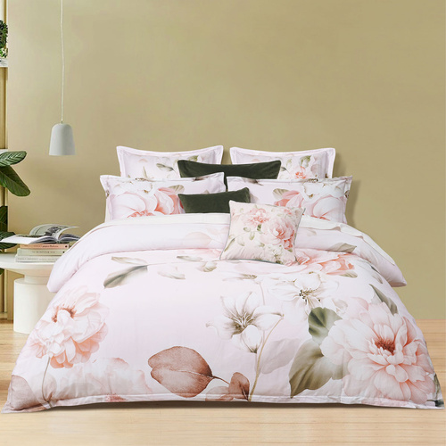 Bianca Layla White Floral Printed Cotton Sateen Quilt Cover Set Super King - Main Image