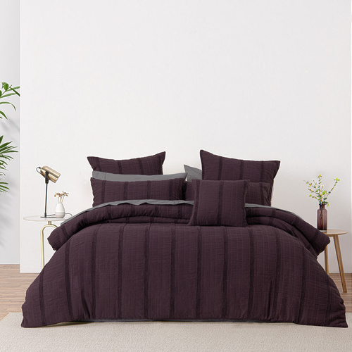 Bianca Malua Grape Jacquard Striped Quilt Cover Set Super King - Main Image