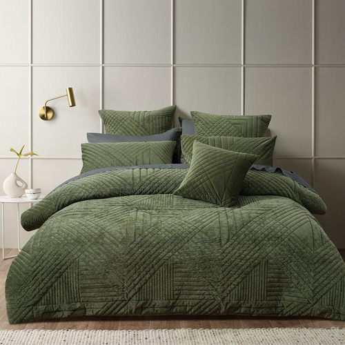 Bianca Navarro Olive Soft Velvet Geometric Quilt Cover Set King - Main Image