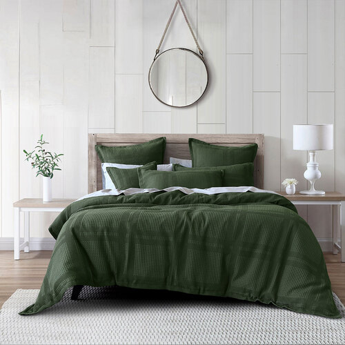 Bianca Sussex Forest Green Cotton Waffle Quilt Cover Set Queen - Main Image