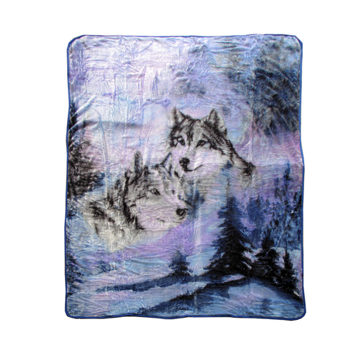 375gsm 1 Ply 3D Print Faux Mink Blanket Queen 200x240 cm Winter Wolf - Main Image