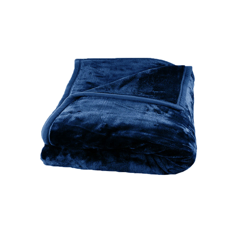 675gsm 2 Ply Solid Faux Mink Blanket Queen 200x240 cm Navy - Main Image