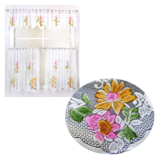3 Pce Cafe Blooms Lace Kitchen Curtain Set - Main Image