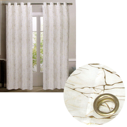 Pair of Sheer Eyelet Curtains White with Gold Foils 137 x 213 cm - Main Image