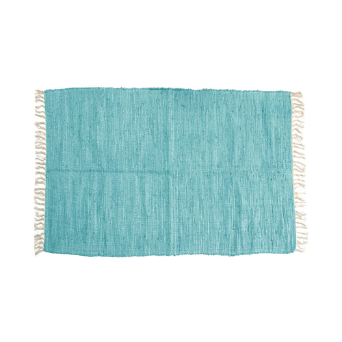 Large Chindi Cotton Handmade Floor Mat with Tassels 90 x 150 cm Aqua - Main Image