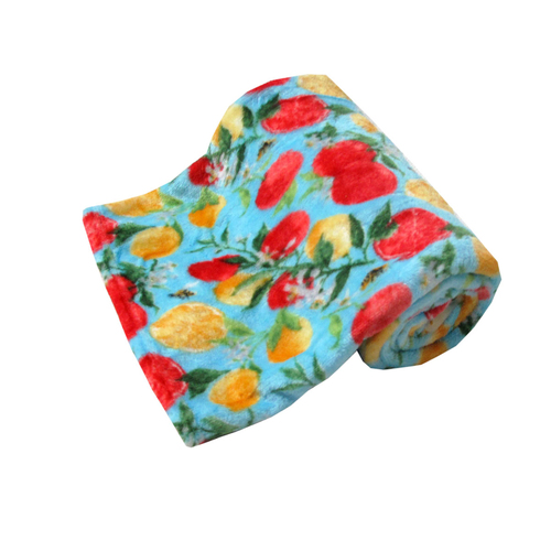 190GSM Fashion Printed Ultra Soft Coral Fleece Throw 127 x 152cm Fruit & Bees - Main Image