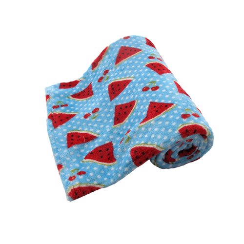 190GSM Girls Cute Ultra Soft Coral Fleece Throw 127 x 152cm Watermelon & Cherries - Main Image