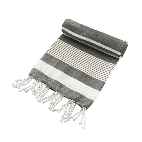 Cotton Rich Large Turkish Beach Towel with Tassels 80cm x 155cm Black - Main Image