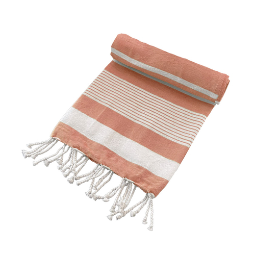 Cotton Rich Large Turkish Beach Towel with Tassels 80cm x 155cm Coral - Main Image