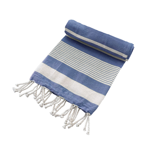 Cotton Rich Large Turkish Beach Towel with Tassels 80cm x 155cm Navy - Main Image