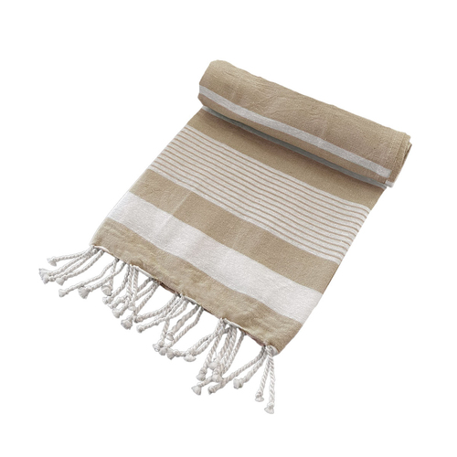 Cotton Rich Large Turkish Beach Towel with Tassels 80cm x 155cm Taupe - Main Image