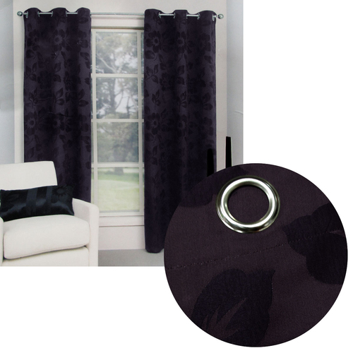 Belmondo Provincial Pair of Eyelet unlined Jacquard Curtains 120 x 220cm each Aubergine - Main Image