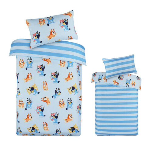 Bluey Bingo Reversible Striped Licensed Quilt Cover Set Single - Main Image