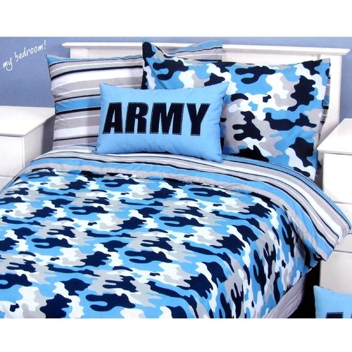 Army Camouflage Blue Quilt Cover Set Single - Main Image