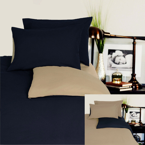 Hotel Living Reversible 100% Cotton JERSEY Quilt Cover Set Black / Latte - QUEEN - Main Image
