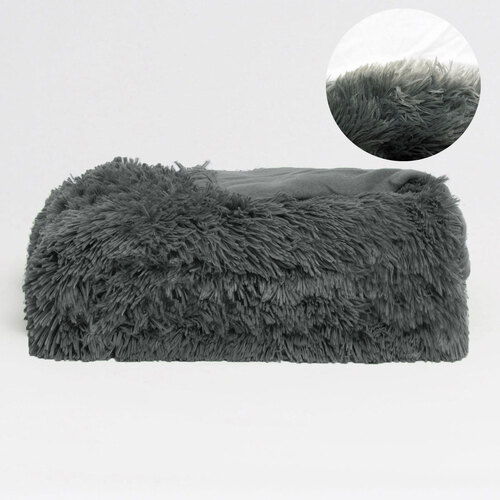 Hotel Living Long Hair Faux Fur Throw Rug Grey - Main Image
