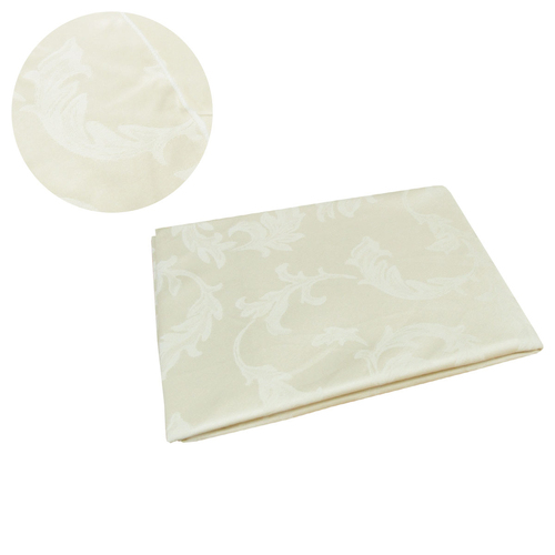 Damask Jacquard Polyester Tablecloth 180cm Round Leaf Cream - Main Image