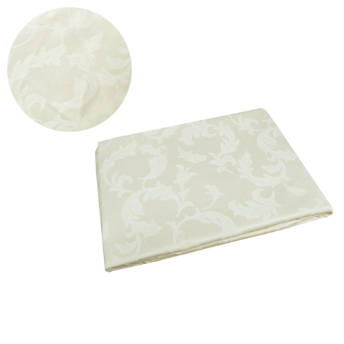Damask Jacquard Polyester Tablecloth 180cm Round Small Leaf Cream - Main Image