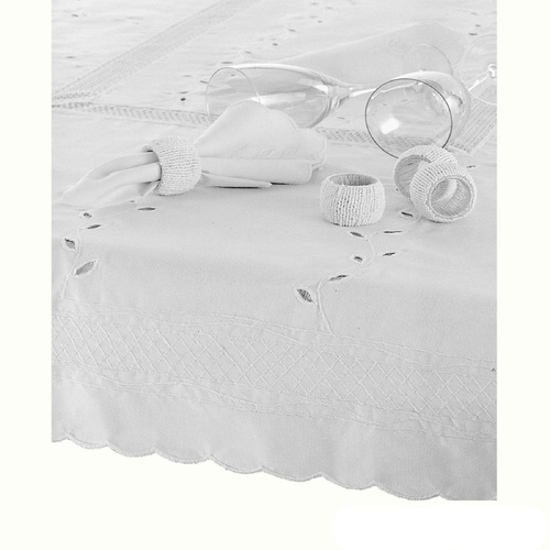Embroidered Tablecloth - 150x225cm Oblong BRIGHT WHITE - Main Image