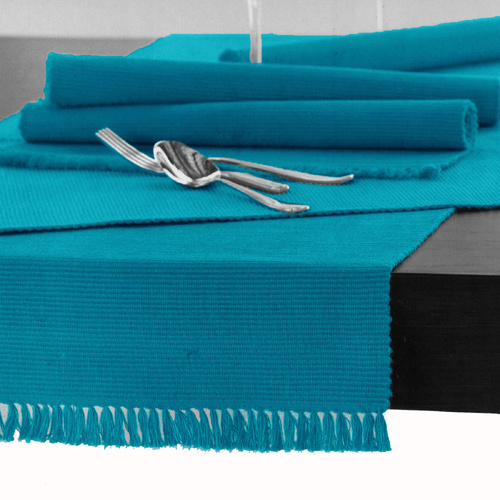 Hoydu Cotton Ribbed Table Runner 45cm x 200cm - BLUE BIRD - Main Image