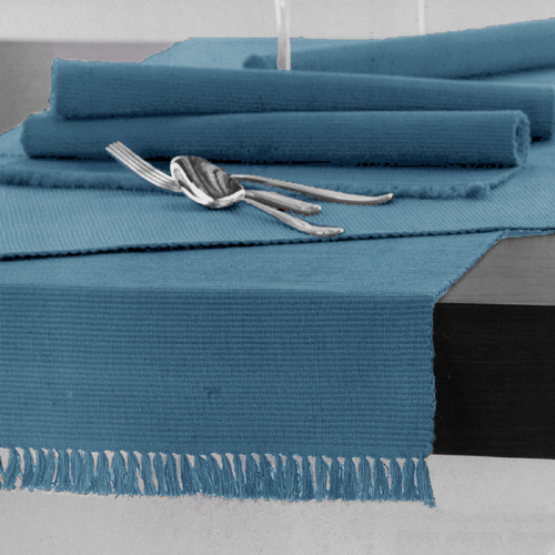 100% COTTON Ribbed Table Runner Dusk Blue 45 x 150cm - Main Image