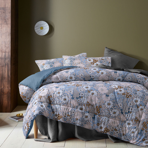 Accessorize 3 Pcs Rainbow Garden Blue Washed Cotton Comforter Set King - Main Image