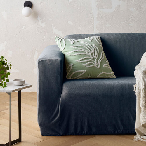 Accessorize Asher Dark Blue Stretch Sofa Cover with Square Arms 3 Seater - Main Image